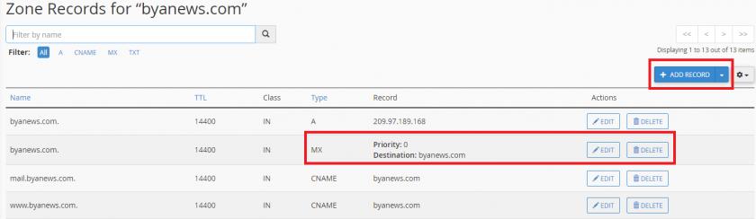 Thiết lập bản ghi MX của tên miền khi sử dụng Email (trỏ bản ghi MX Email)